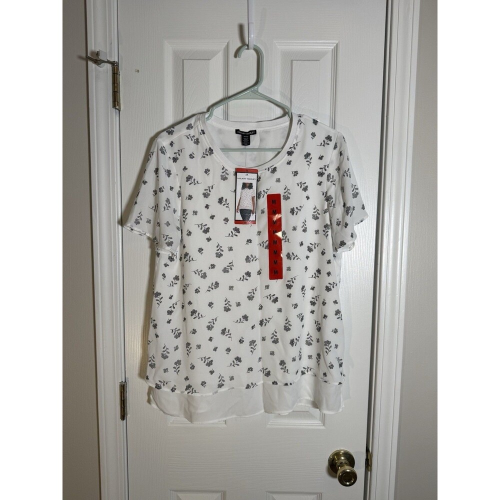 Hilary Radley Floral Layered Top Cottagecore Romantic White Black Women’s M